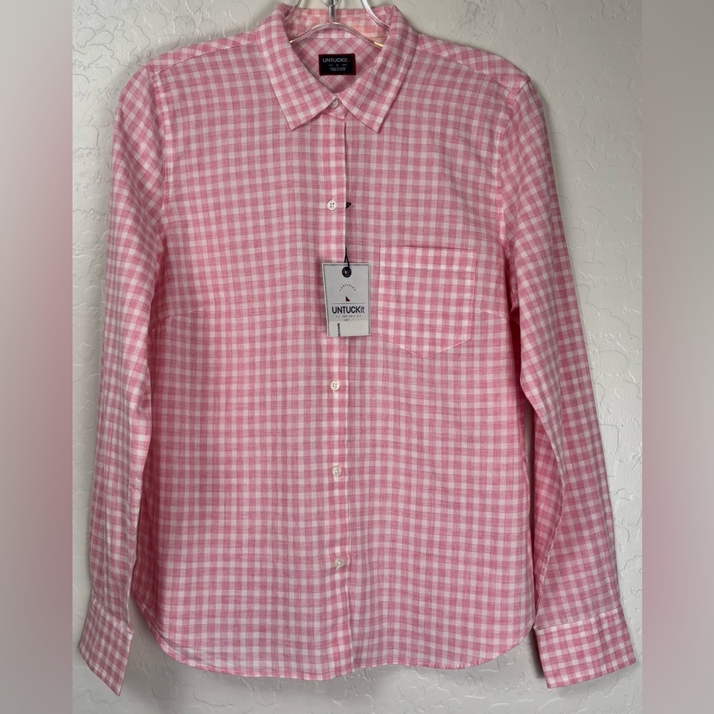 UNTUCKit Calina Pink White Gingham Cotton Button Down Shirt Womens 6 1029